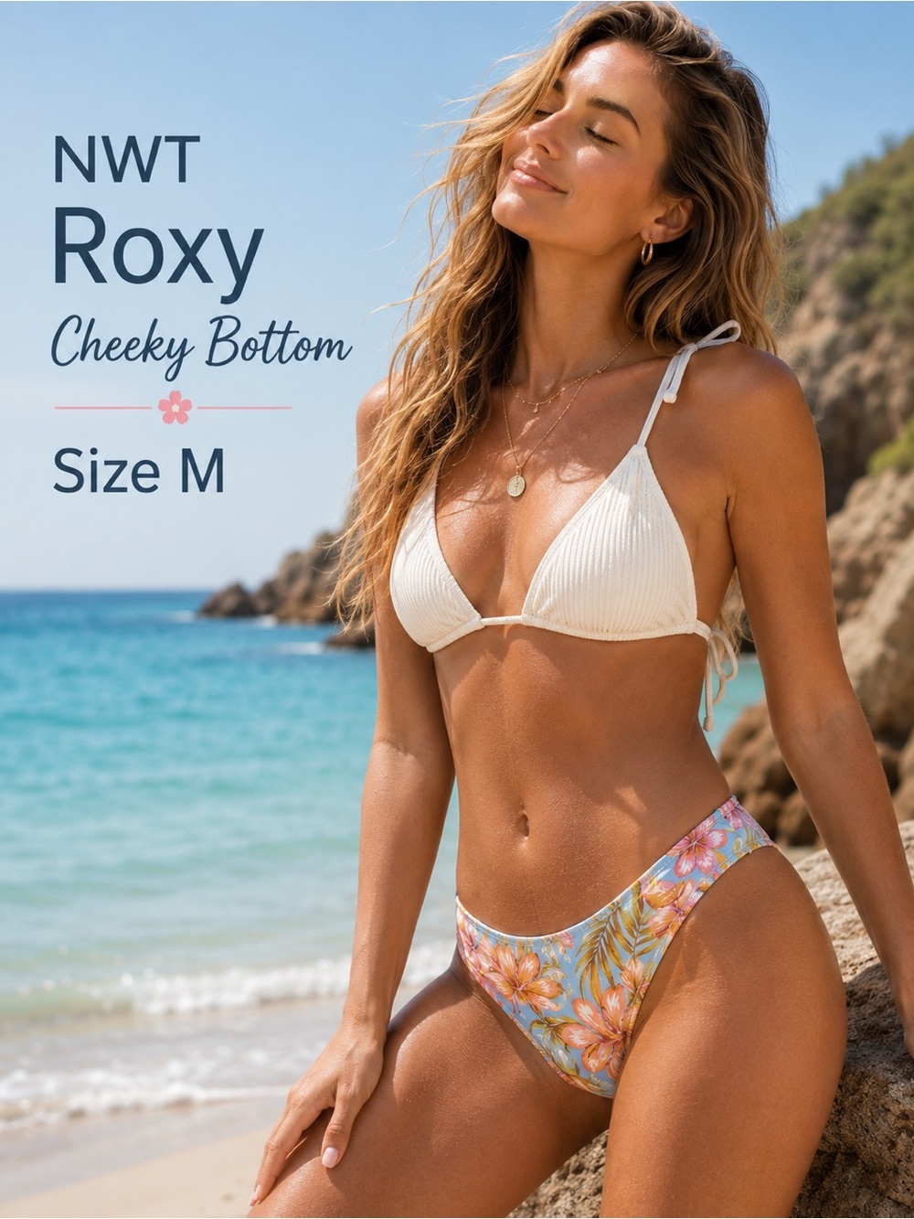 Roxy Women's Bikini Bottom – Stretch Swimwear, UPF+50, Eco-Friendly Blue, Medium